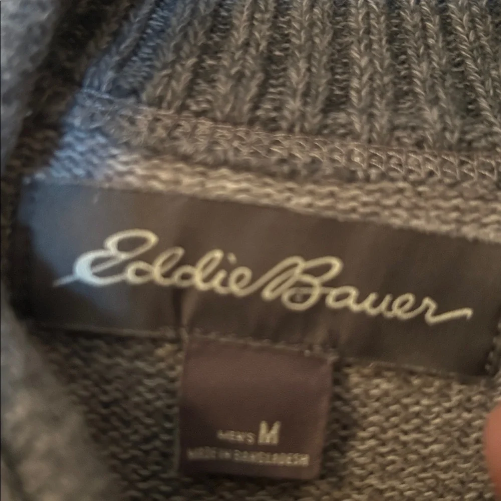 Eddie Bauer Men's Quarter Zip Gray Sweater size medium 100% Cotton